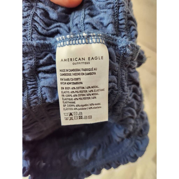 American Eagle Outfitters Womens Crop Top Blue Sleeveless Smocked Ruffles S - Picture 6 of 6